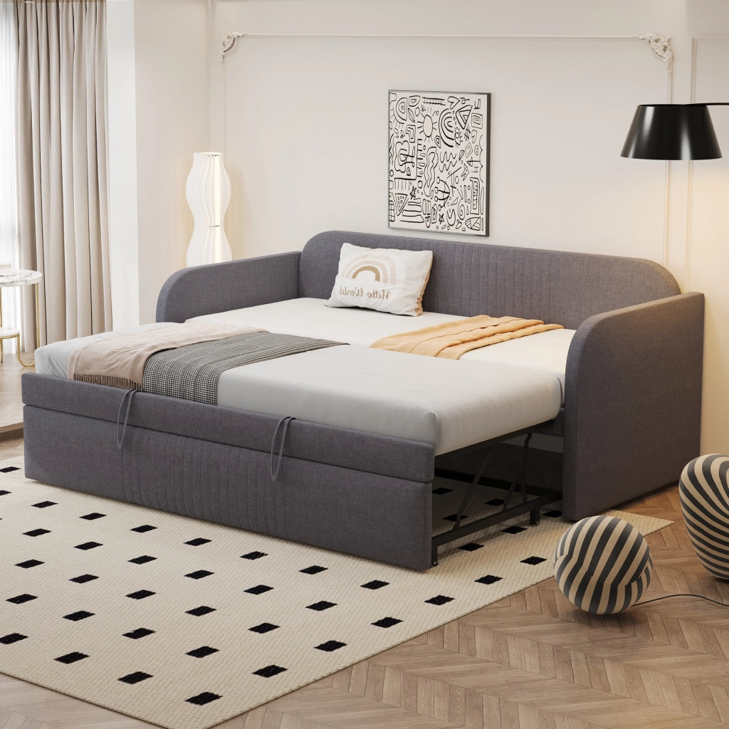 Letto a divano estraibile in lino grigio 90x190 cm