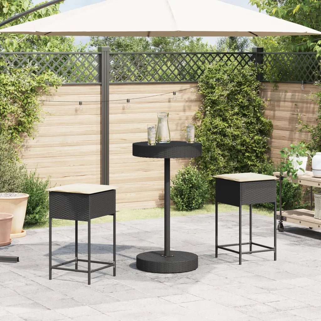 Set Bar da Giardino 3 pz con Cuscini in Polyrattan Nero 3261441