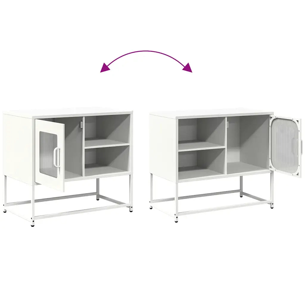 Mobile porta TV bianco con ampio spazio contenitivo e design industriale 68 x 39 x 60 cm realizzato in acciaio laminato a freddo bianco 02_0049879