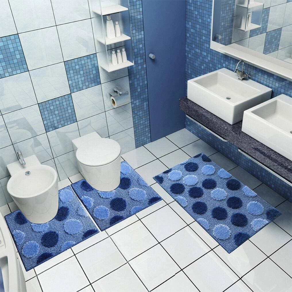 Tappeto Bagno Set 3 Pz Soffice Antiscivolo Shaggy 3D Moderno Assorbente Marrone