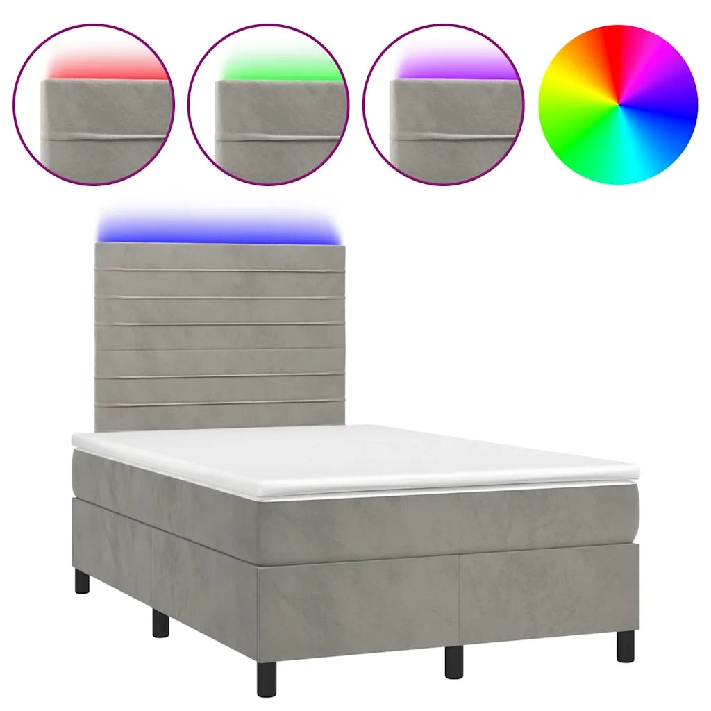 Letto a Molle Materasso e LED Grigio Chiaro 120x190 cm Vellutocod mxl 91732