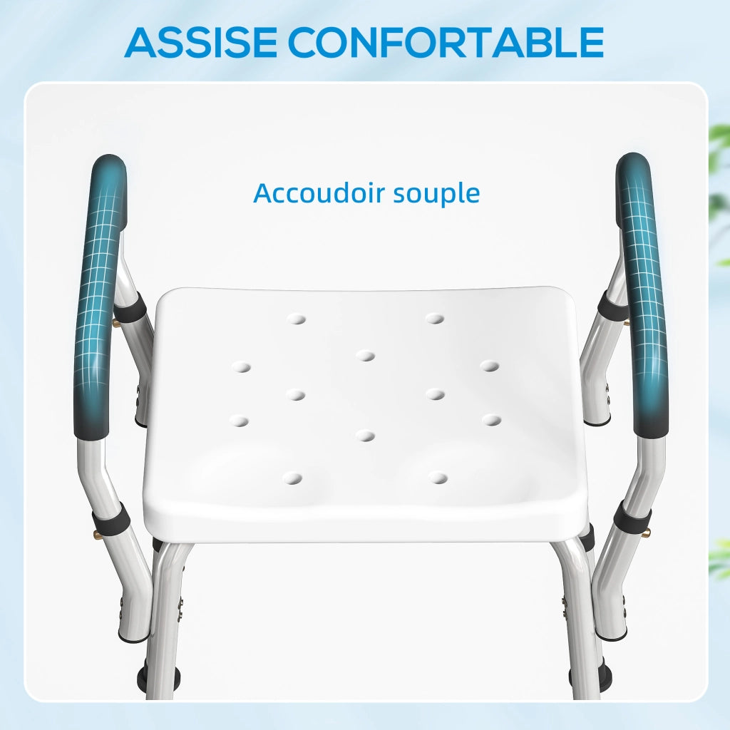Sgabello da doccia per anziani e disabili con braccioli ¨C zephmum ¨C bianco, altezza regolabile, antiscivolo