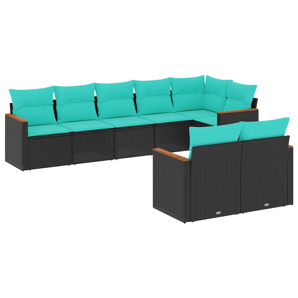 Set Divani da Giardino 8 pz con Cuscini Nero in Polyrattan 3226148