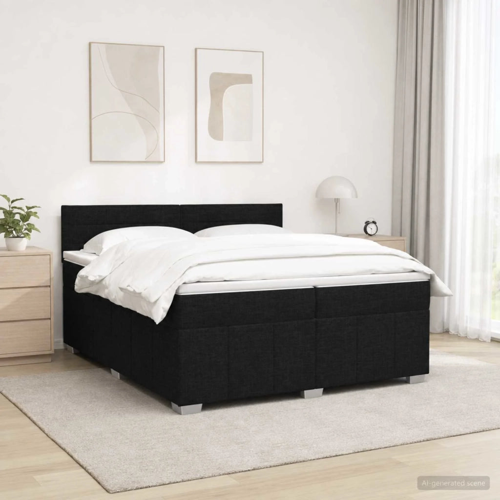Letto Box Spring LED con Materasso Nero 200 x 200 cm Tessuto 3455691