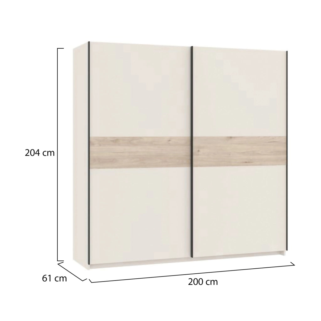 Armadio Camera da Letto Nalika, Guardaroba 2 Ante 2 Ripiani, 200x204h cm Beige Cashmere