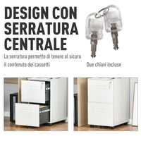 Cassettiera Schedario 2 Cassetti da Ufficio 39x48x67 cm in Acciaio Bianco