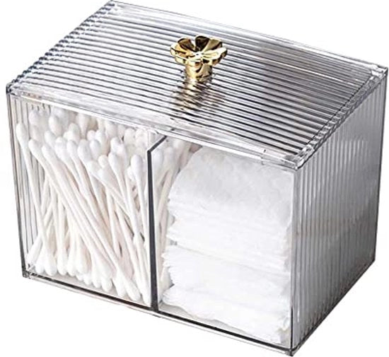 Organizzatore trasparente per tamponi rimovitori di trucco, spazzole di cotone e altro