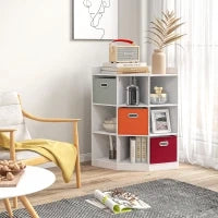 Mobile di Archiviazione d'Angolo per Bambini con 9 Nicchie e 3 Cestini, MDF, Bianco