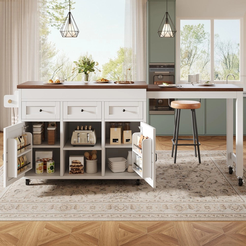 Tavolo da Pranzo Allungabile con Isola Cucina e Cassetti ¨C Xylo ¨C Bianco, 131.5-210 cm