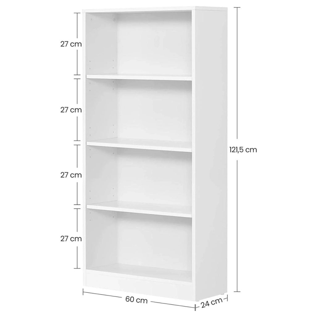Libreria per DVD scaffale a 4 ripiani con ripiani regolabili in altezza per soggiorno camera da letto ufficio 121,5 cm bianco 12_0001462