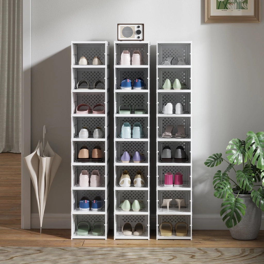 Scarpiera con 8 Contenitori Impilabili e Pieghevoli per 8 Paia di Scarpe Bianco