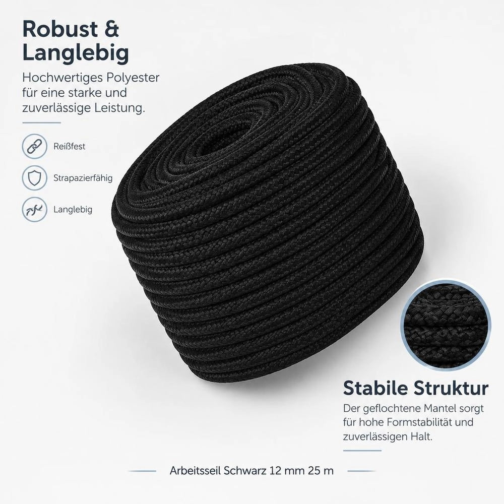 Black Work Rope, 12 Mm, 25 M, Polyester