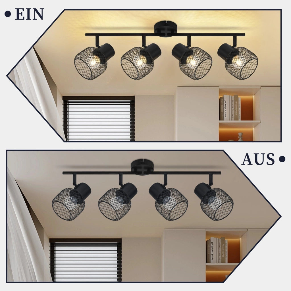 ZMH Faretto da soffitto neri 4 luci E27 orientabili 330° metallo max 25W per sale pranzo cucine