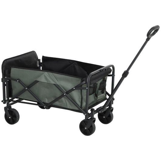 Carrello da Giardino 114x46x65-92 cm Capacità 72L Pieghevole con Pannello Apribile in Acciaio e Poliestere Verde