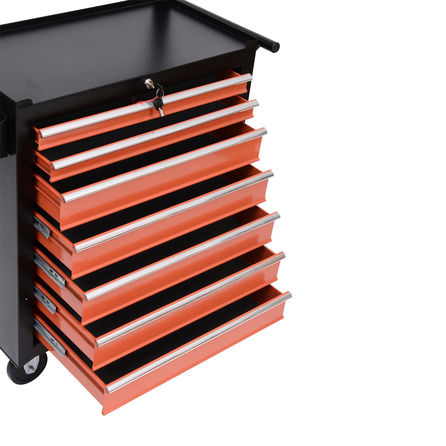 Carrello Porta Utensili Attrezzi con Cassettiera Nero e Arancione 61.5x33x76 cm