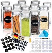 Set di 12 contenitori di erbe con coperchio a vite, kit di erbe con etichette, cucchiaio, spazzola per pulizia, pennello, compatibili con i nostri 4 ripiani per erbe, contenitore di polvere 120ml, 10,5x4,3cm