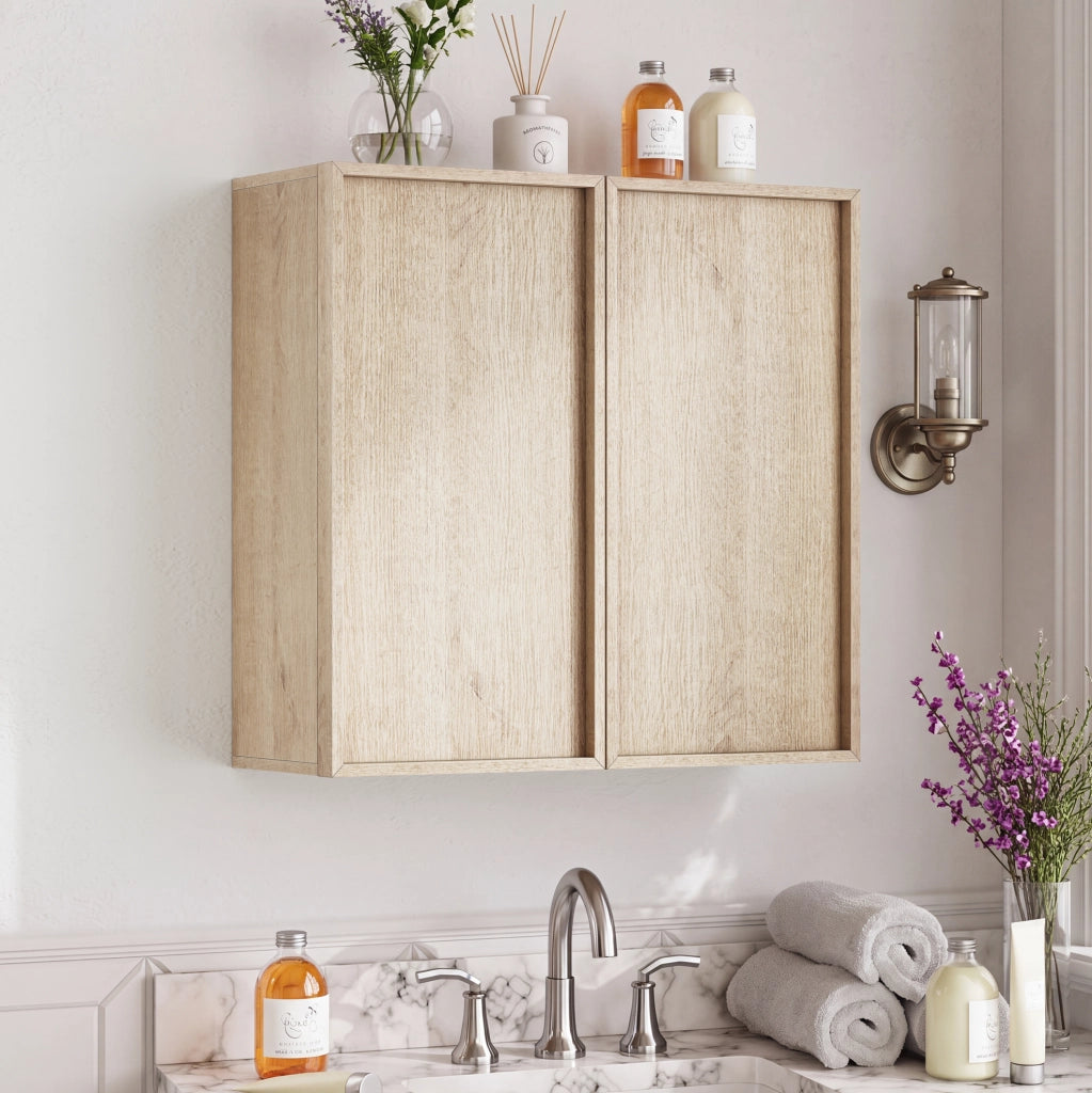 Mobile pensile da bagno a due ante in MDF effetto rovere