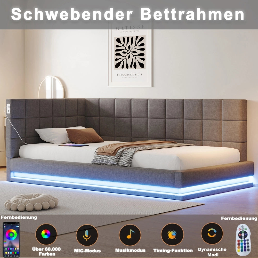 Divano letto 90x200cm - Xylo - velluto grigio, luce LED, USB, comodo