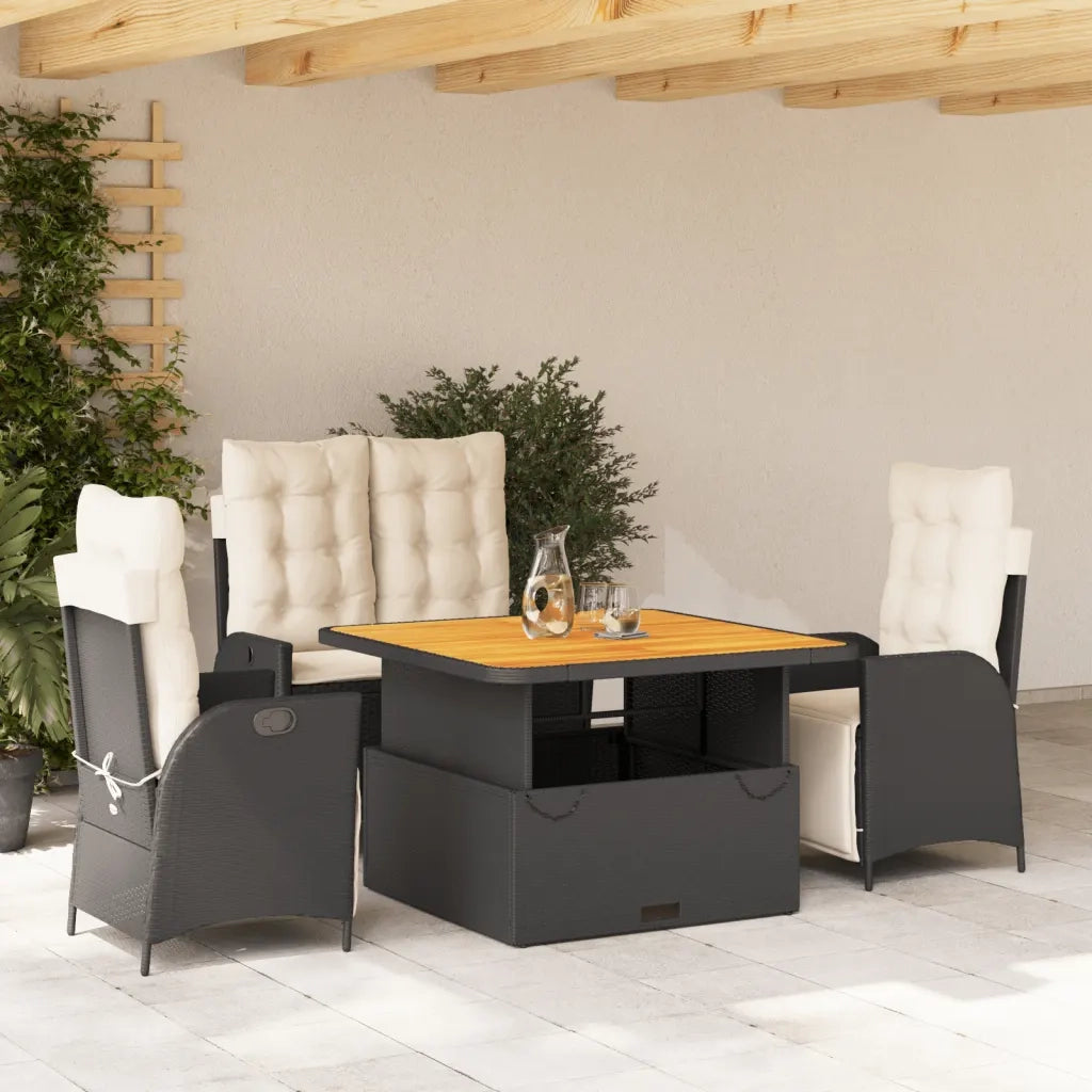 Set da Pranzo da Giardino 4 pz con Cuscini Nero in Polyrattan 3277441