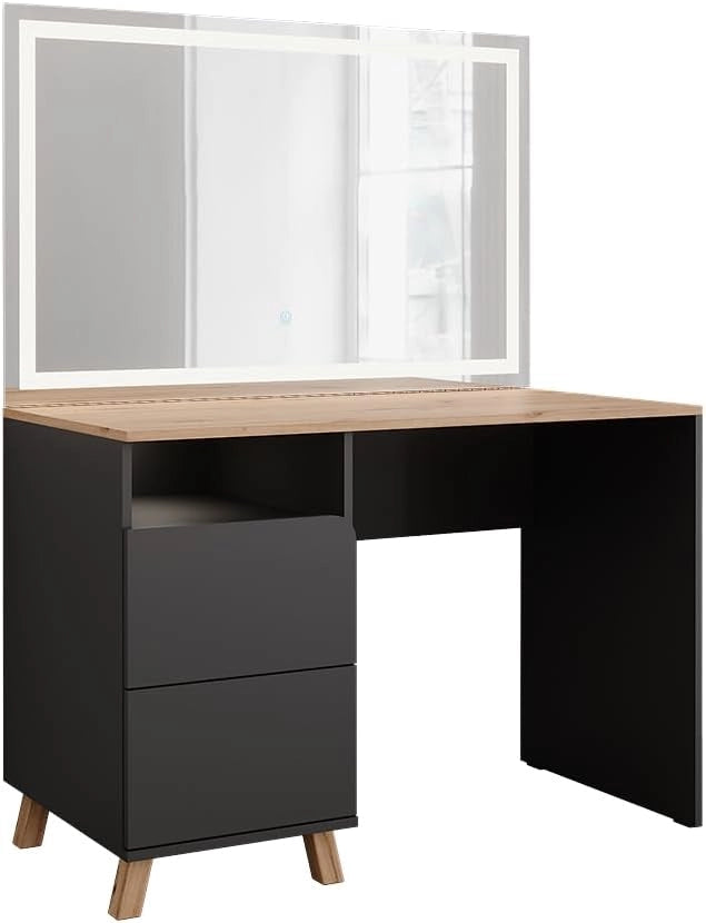 Tavolo da toeletta Karen, Antracite/Artisan, 110 cm con specchio a LED, Materiali robusti per un utilizzo duraturo
