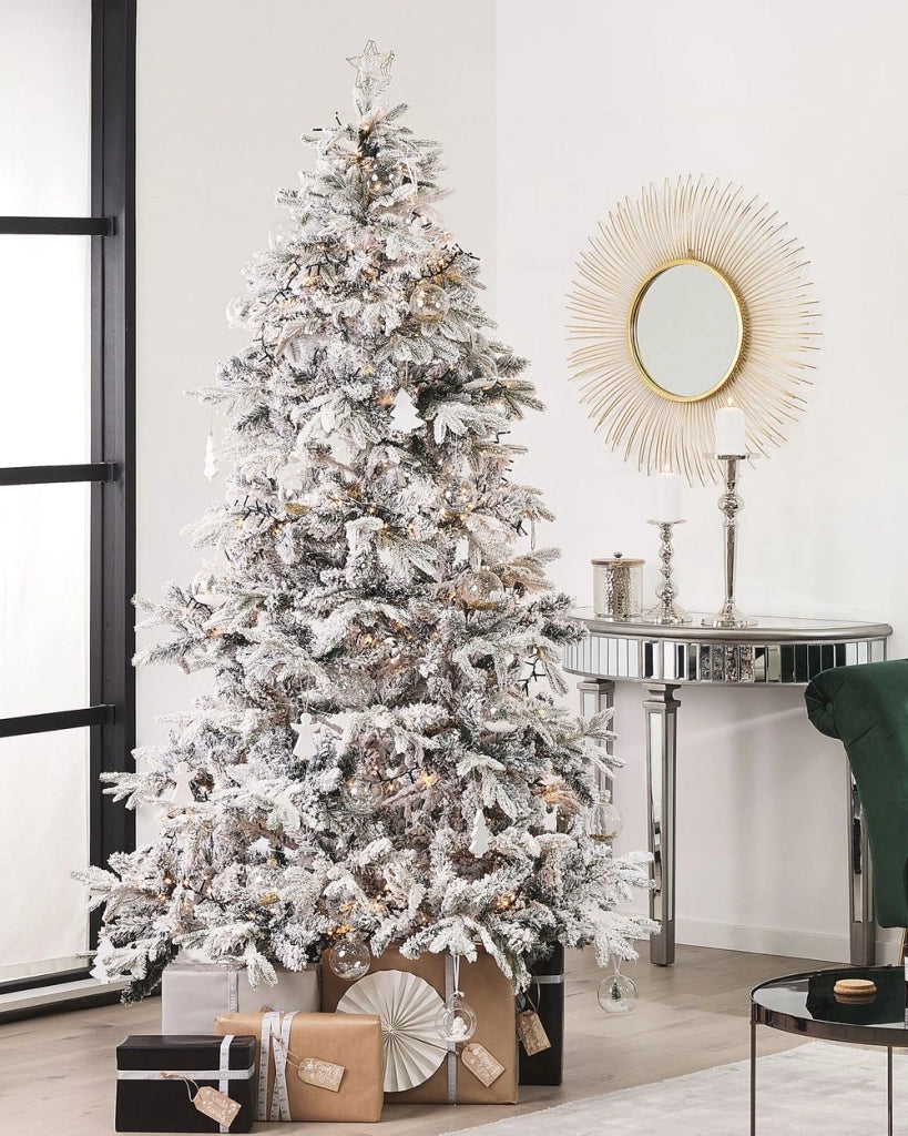 Albero di Natale Artificiale Bianco Innevato con Base in Metallo 210 cm