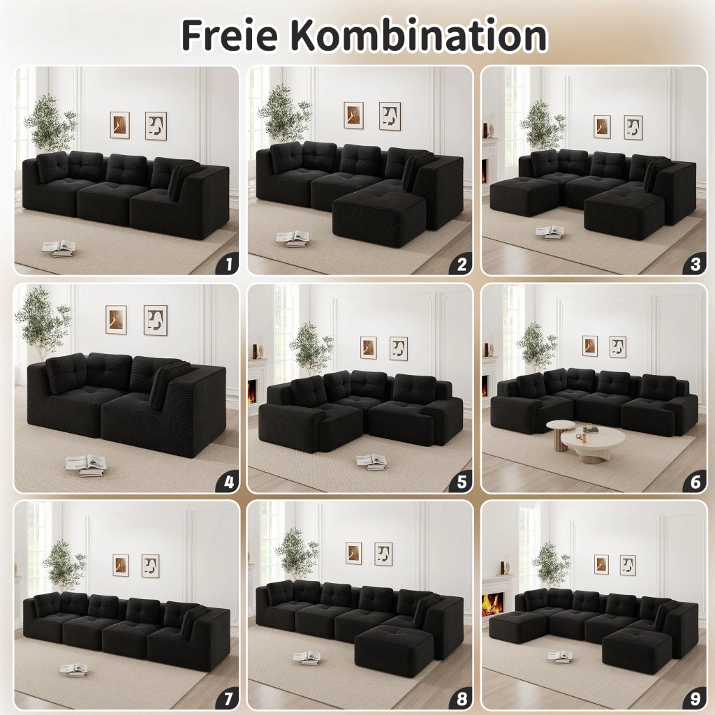 DIVANO ANGOLARE MODULARE senza struttura, corduroy nero