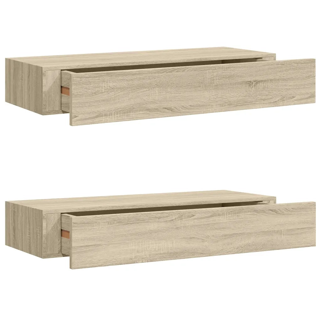 Scaffali con Cassetti da Parete 2 pz Rovere 60x23,5x10 cm MDF 330262