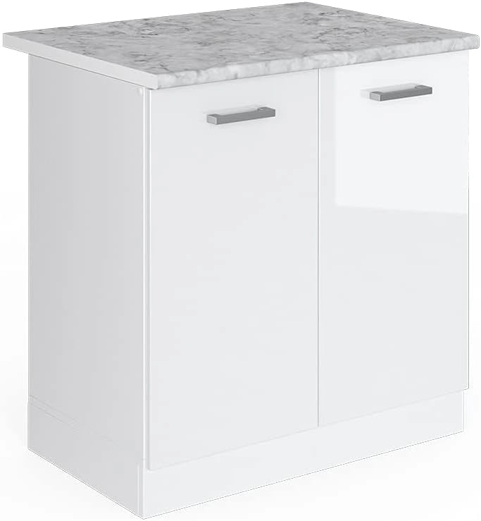 Mobile lavello cucina R-Line, Bianco lucido, 80 cm, PL Marmo, per la libera combinazione all'interno di sistemi cucina modulari