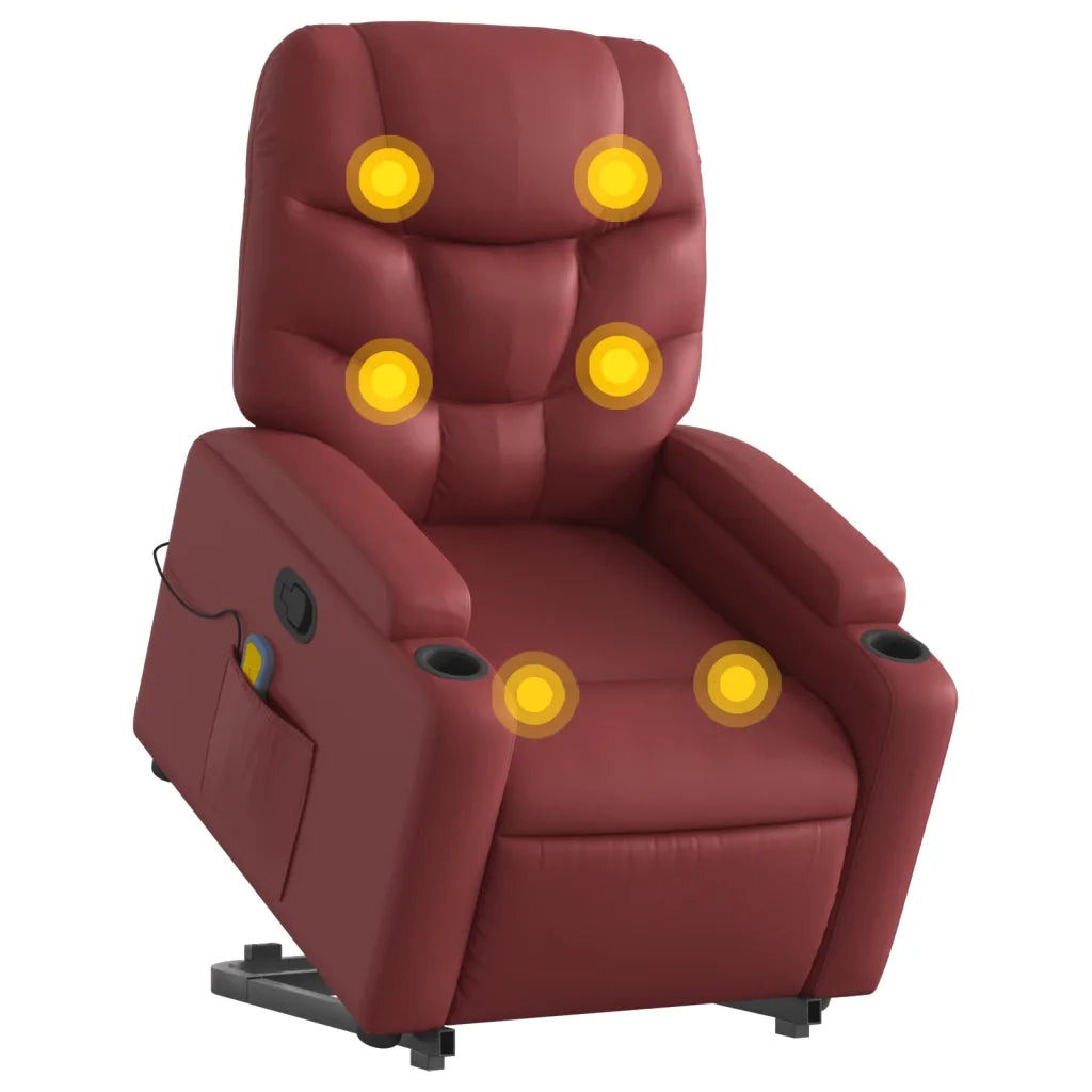Poltrona Alzapersone Massaggi Reclinabile Rosso Vino Similpelle 3204669