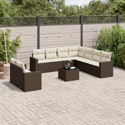 Set Divani da Giardino 10pz con Cuscini in Polyrattan Marrone 3251500