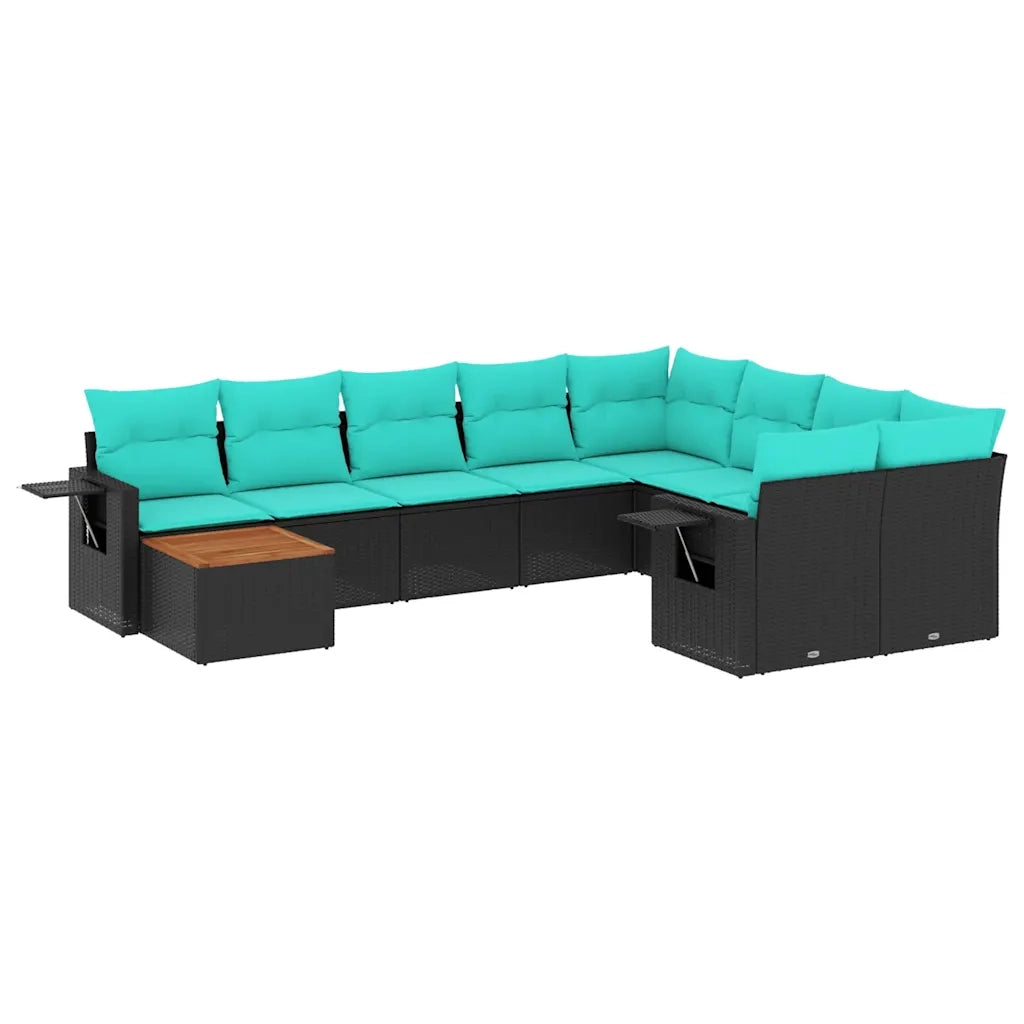 Set Divani da Giardino 10 pz con Cuscini Nero in Polyrattan 3224727