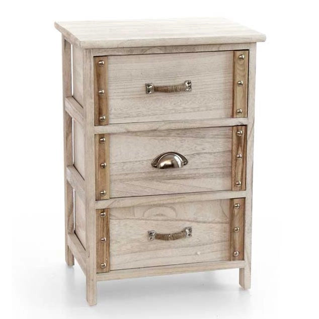 CASSETTIERA IN LEGNO DECORATA CON 3 CASSETTI NATURALE CHIARO 40 X 29 X 58 CM