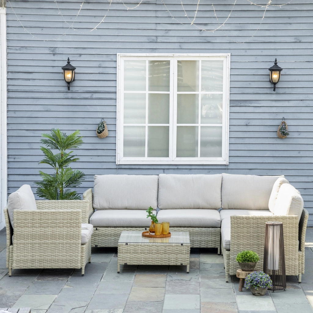 Salotto da Giardino 7 Pezzi Modulabile in Rattan PE con Cuscini, Beige