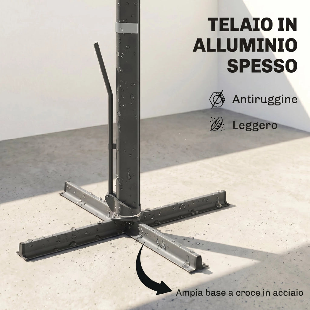 Ombrellone a Sbalzo con Base ¨C zephmum ¨C Poliestere, Alluminio, Grigio Chiaro, 365x297x256 cm