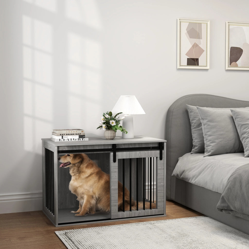Casetta per cani con porta scorrevole e ventilazione ¨C Minimal ¨C 98x58x61 cm, Grigio