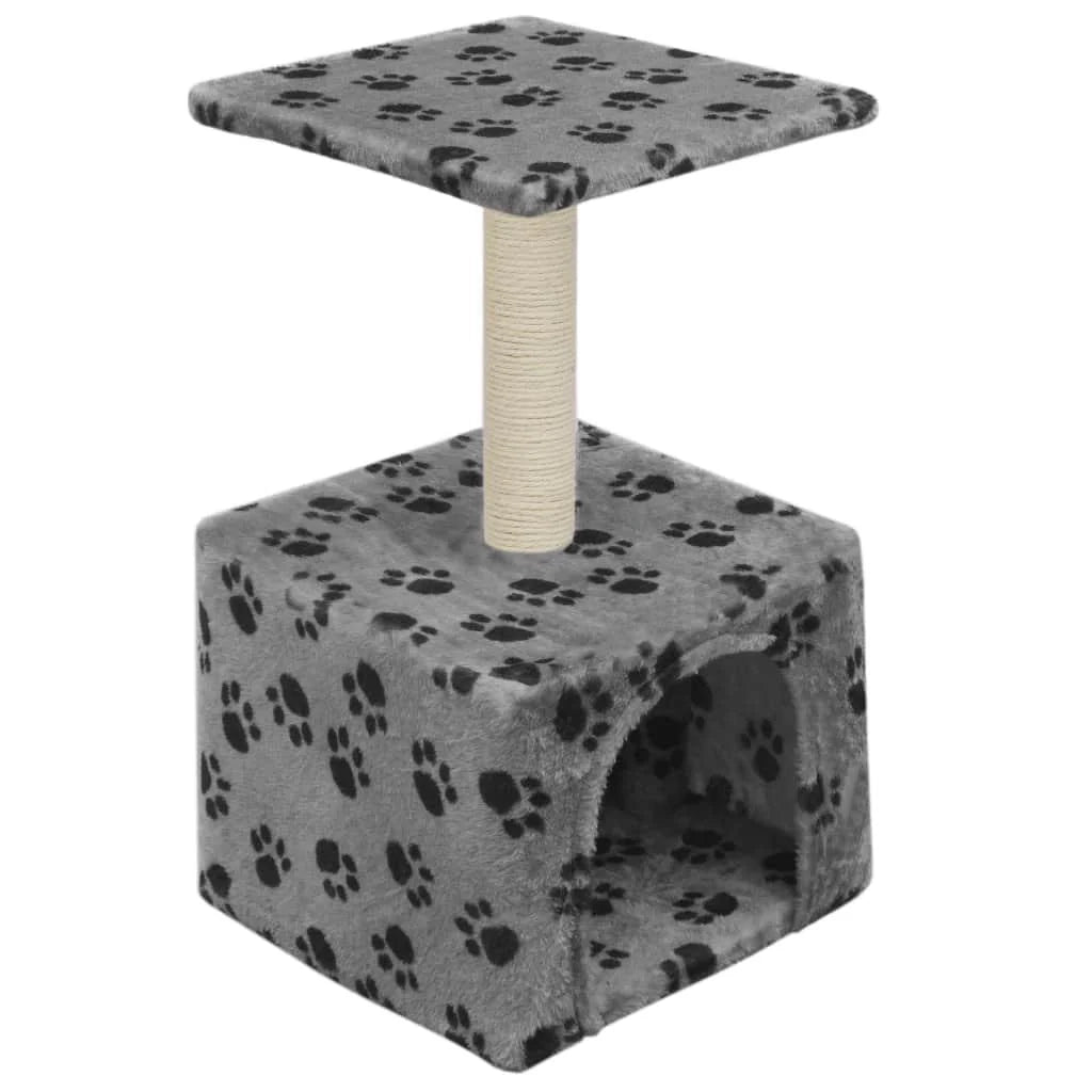 Tiragraffi albero per gatti cuccia per gatti peluche in sisal 55 cm grigio con motivo a impronta di zampa 3702081