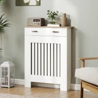 Copritermosifone a Doghe Antiribaltamento con Cassetto, in Legno, 78x19x97 cm, Bianco