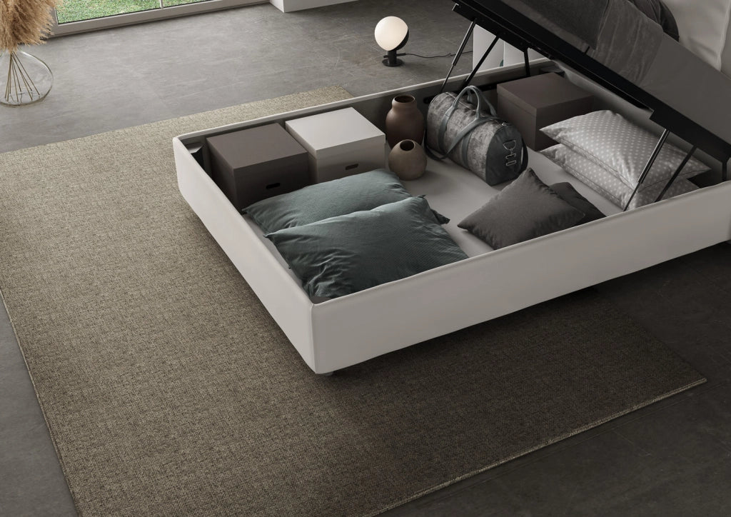 Letto 1 Piazza E Mezzo 120x190 cm con Rete e Contenitore Imbottito in Similpelle Appia Large Bianco