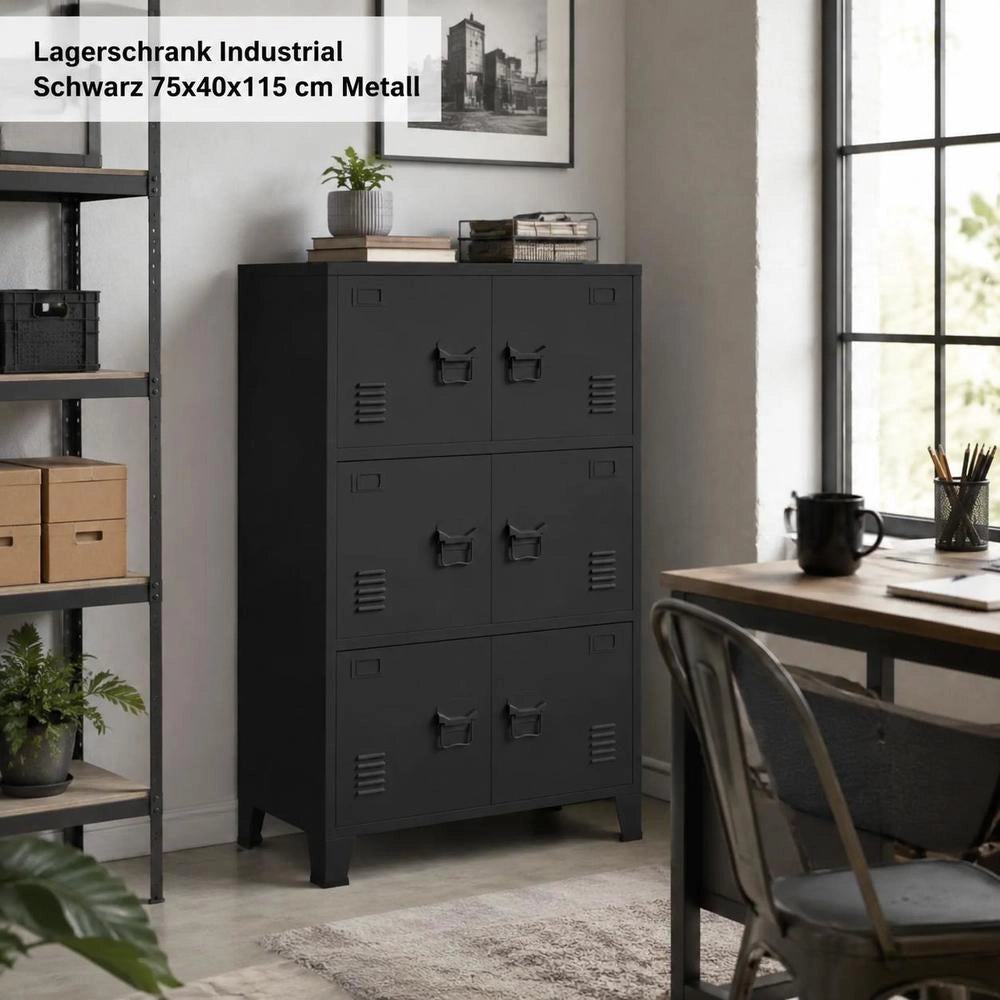 Industrial Storage Cabinet, Black, 75x40x115 Cm, Metal