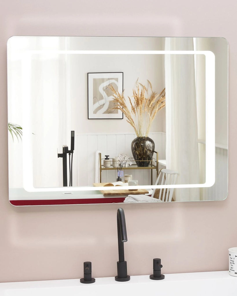 Specchio da parete con LED argento 60 x 80 cm Rettangolare Illuminato Sistema Antiappannamento