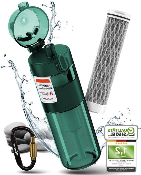 Filtro acqua esterno da 500 ml - Otre con filtro per acqua potabile per campeggio escursioni e avventure di sopravvivenza - Verde