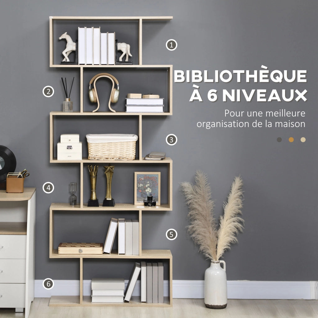Libreria Zig Zag Design Moderno ¨C zephmum ¨C 80x23x192 cm 6 Livelli Colore Quercia Chiaro