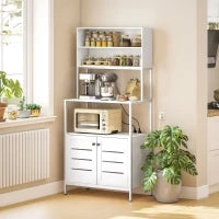 Mobile Dispensa con Ripiani, Armadietti e 2 Prese di Ricarica, in Legno e Acciaio, 80x42x171 cm, Bianco