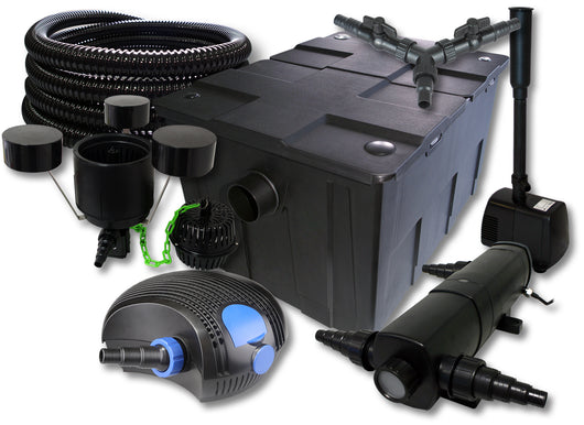 Set Filtro laghetto 60000l Chiarificatore 36W Pompa ECO 100W Tubo 25m Skimmer Pompa fontana
