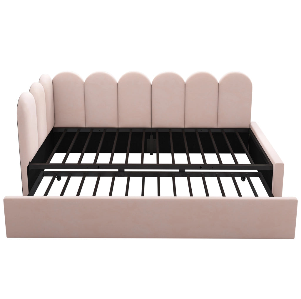 Divano letto 90x200 cm; rete estraibile; design a griglia; velluto; rosa (Senza materasso)
