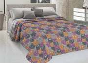 Copriletto Piquet Primavera Estate 100% Cotone Disegno Happy Cat - Singolo - Arancio