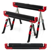 Set di 2 cavalletti pieghevoli con 2 x 4 bracci di supporto altezza regolabile, Cavalletti per sega portatili-Tavoli da lavoro