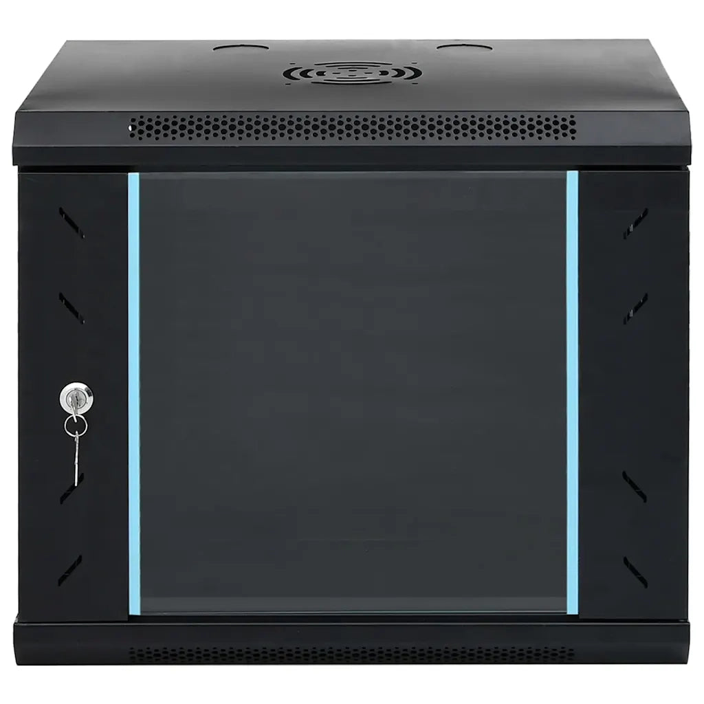 Armadio di rete a parete 9U 53 x 40 x 45 cm con serratura e pannelli rimovibili stile moderno acciaio nero 02_0045827