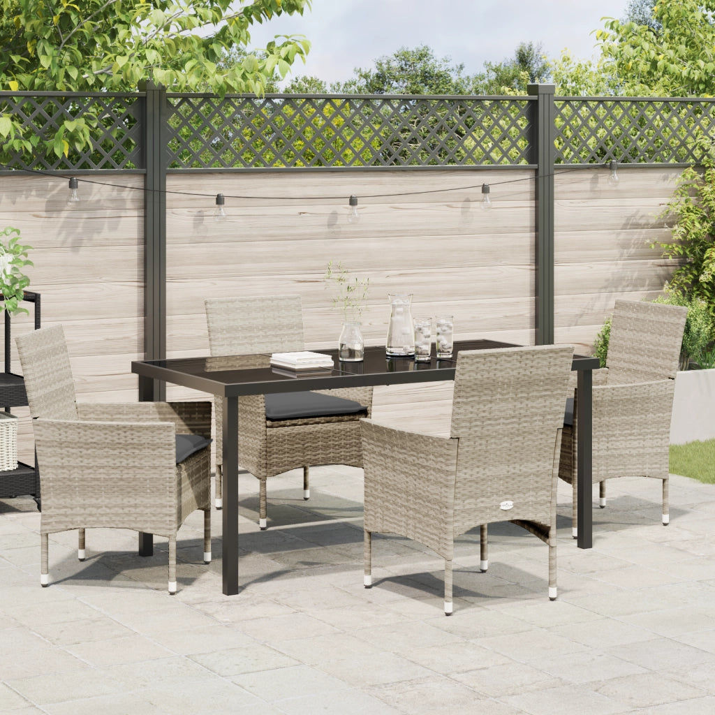 Set da Pranzo da Giardino 5 Pezzi con Cuscini Grigio Chiaro Rattan Sintetico