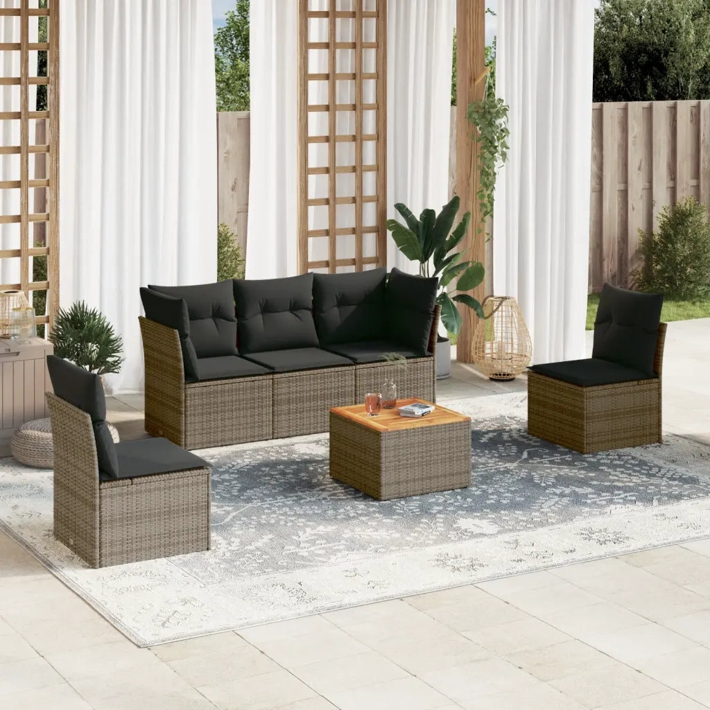 Set Divano da Giardino 6 pz | Set Salotto da Giardino con Cuscini Grigio in Polyrattan